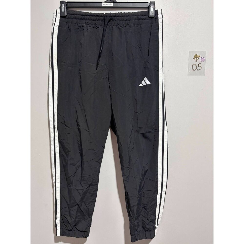 Adidas Black Three Stripe Woven Nylon Wind Pants Track Joggers Medium M